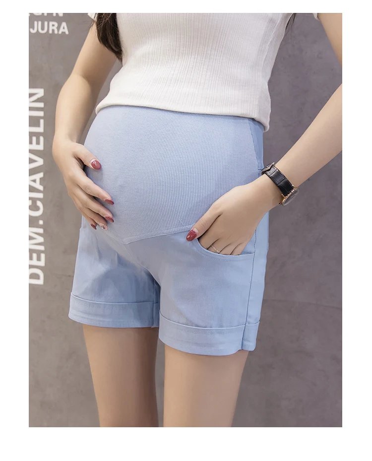 Elastic Soft Solid Colored Maternity Shorts