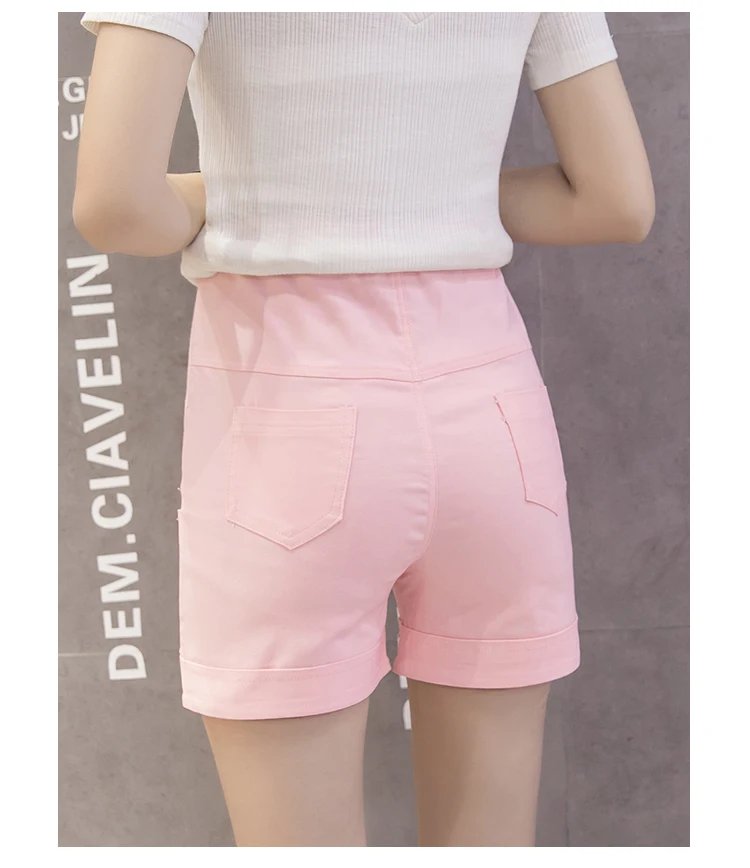 Elastic Soft Solid Colored Maternity Shorts