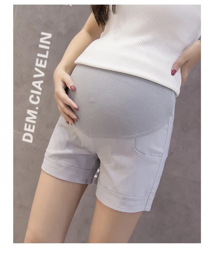 Elastic Soft Solid Colored Maternity Shorts