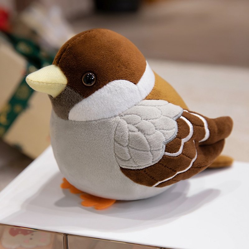 Cute Chubby Sparrow Plush Toy – Lifelike Small Bird Desktop Pet (18cm) - Image 2