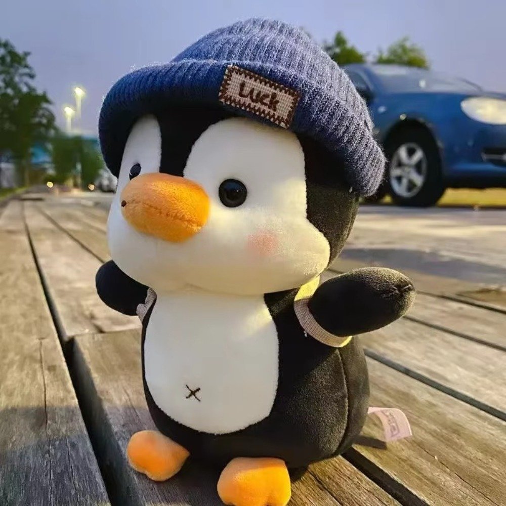 Cute Penguin with Backpack Plush Toy – Wearing Hat Stuffed Animal (23cm) - Image 7