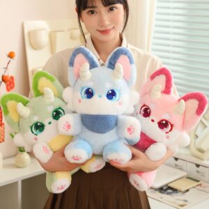 Cute 14 inch celestial fox plushie in blue pink and green pastel color