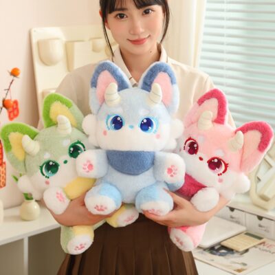 Cute 14 inch celestial fox plushie in blue pink and green pastel color