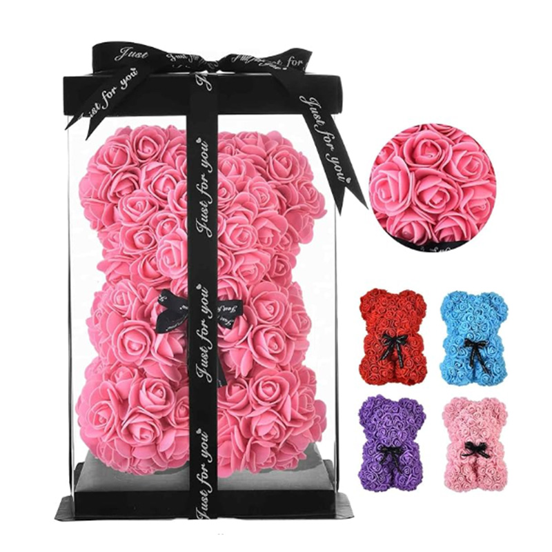 Rose teddy bear with gift box romantic red anniversary gift for her 